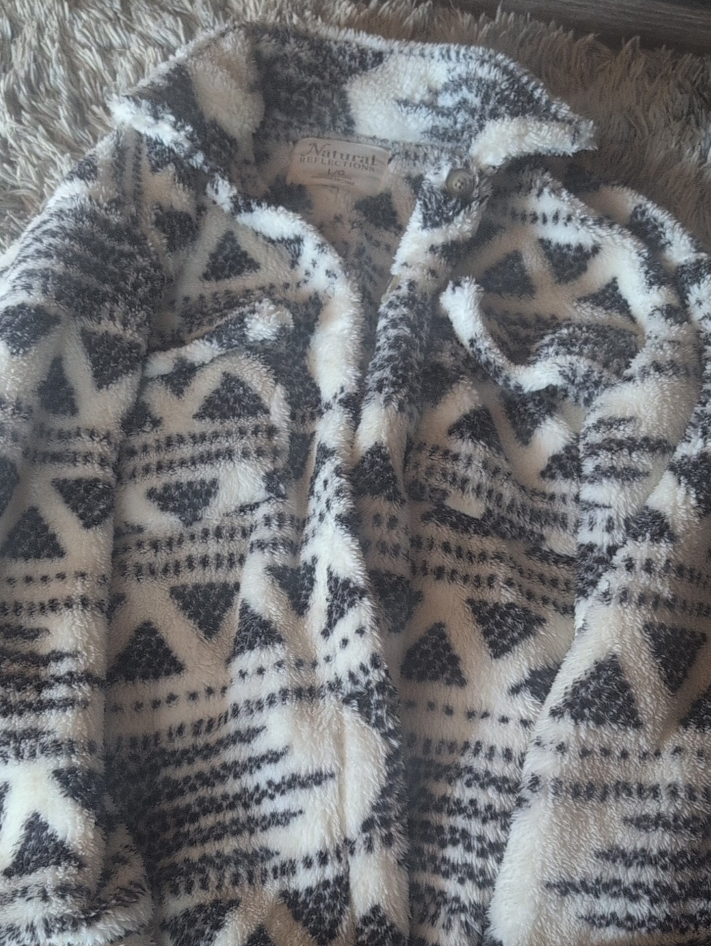 Natural Reflections Black and White Aztec Sherpa Shacket